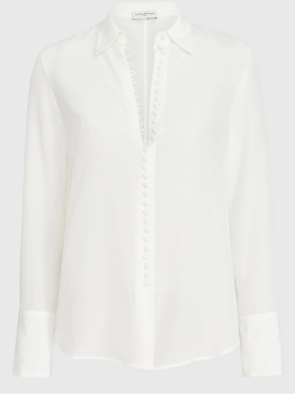 Club Monaco Silk White Button-Front Long Sleeve Shirt